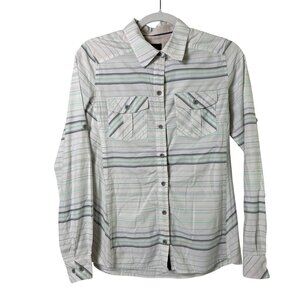 Marmot Lillian Shirt Size S White Green Plaid Roll Tab Sleeve Button Up Hiking